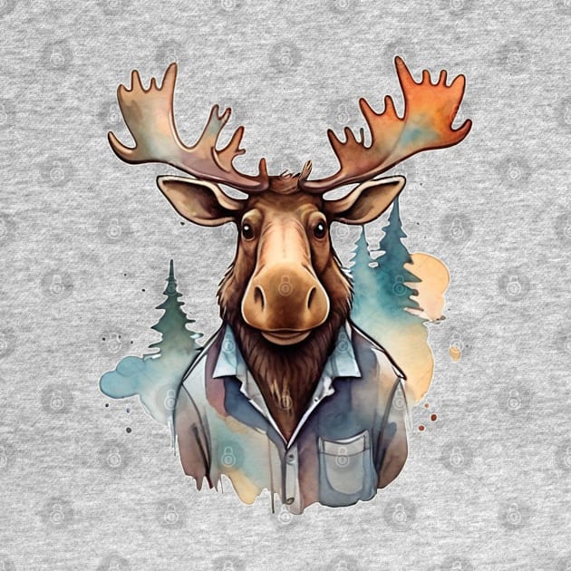 Moose in a shirt by Moxis Watercolor